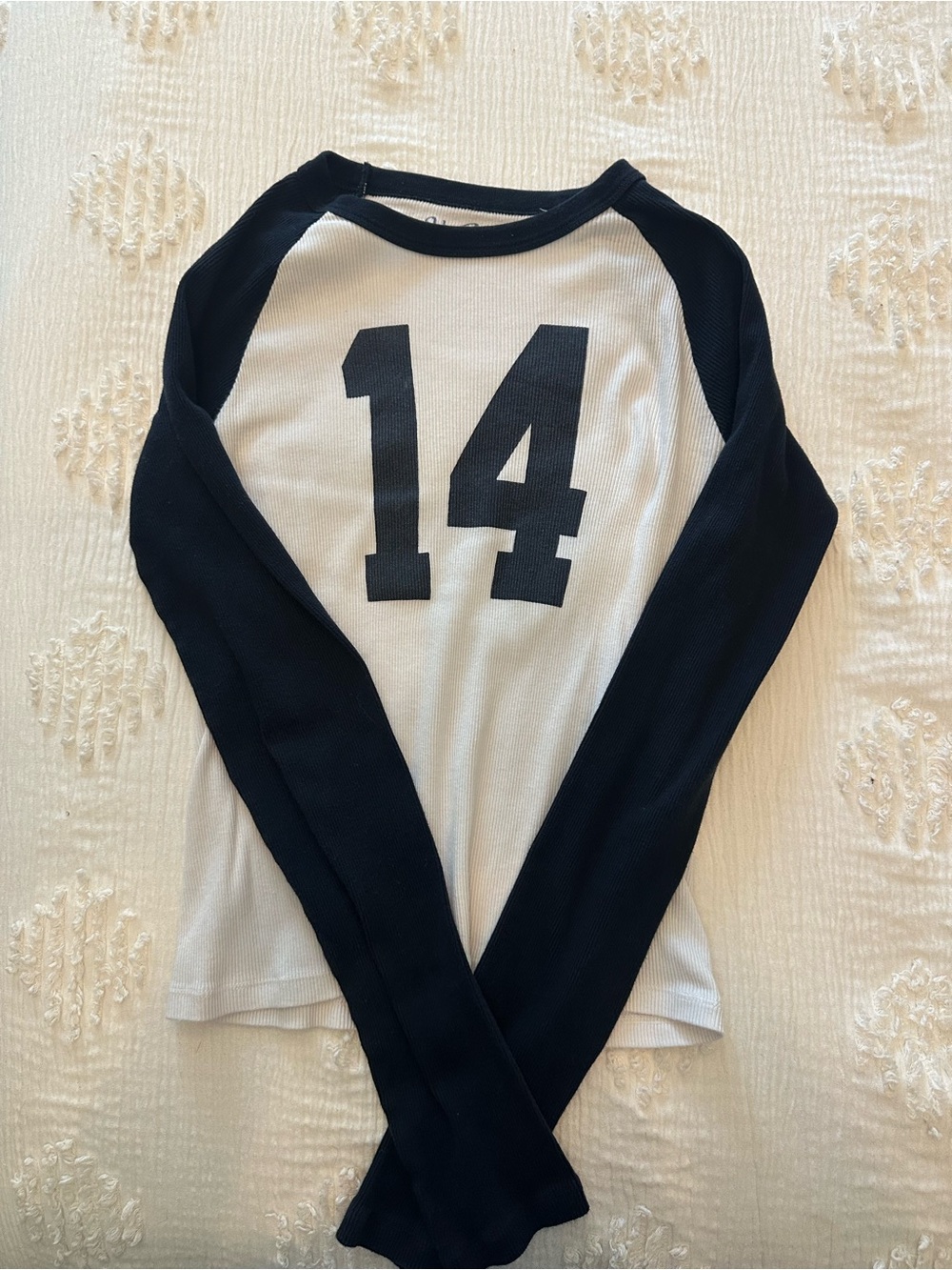 Brandy Melville Navy & White '14' Long Sleeve Raglan Tee